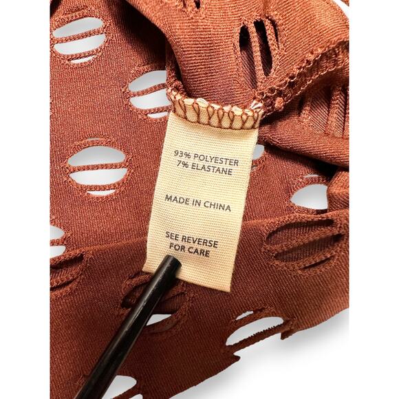NWT Glided Intent Brown Distressed Long Sleeve Top w/ Cutouts Size Small - Picture 11 of 12